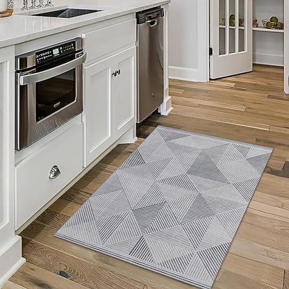 ReaLife Rugs Machine Washable Area Rug - Living Room Bedroom Bathroom Kitchen Entryway Office - Padded Crease Free Stain Resistant Premium - Modern Geometric Contemporary- Miles- Gray - 2'x 3'