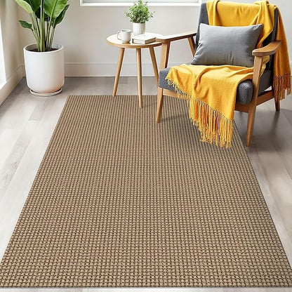 IOHOUZE Washable Area Rug 3x5 Non Slip Rubber Backed Rugs for Entryways Indoor Outdoor Doormat Woven Cotton Throw Rug Floor Carpet for Entrance Kitchen Living Room, Orange/Tan/Brown