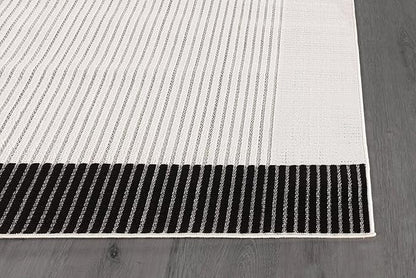 Modern Micro Loop Indoor Area Rugs for Living Room Bedroom Kitchen Geometric Striped Black-White 9x12 Luxury Durable Low and High Pile Non-Shedding Stain Resistant Soft Area Carpet 9 x 12