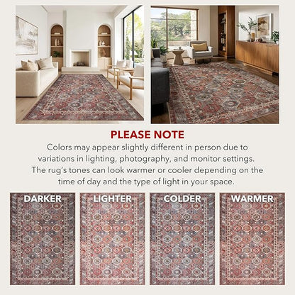 Kuden 3x5 Small Rug, Machine Washable, Non-Slip Backing, Vintage Style, Soft, Low Pile, Area Rugs for Entryway Kitchen Indoor Entrance