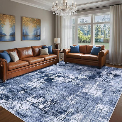 Area Rug Living Room Rugs - 6x9 Washable Large Soft Indoor Neutral Modern Abstract Low Pile Rug Carpet for Bedroom Dining Room Farmhouse Home Office - Navy Blue