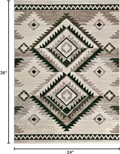 YHSF South West Native American Rug Ritz – Native Tribal American Indian Inspired Rug - Living Room, Bedroom, Hallway, Entryway & High-Traffic Area Rugs - Washable - Soft - Olive, 2 Feet x 3 Feet