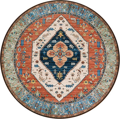 Lahome Ultra-Thin Round Rugs - 6ft Washable Round Area Rugs for Living Room Non-Slip Throw Circle Rugs for Bedroom Dining Room Rug, Non-Shedding Office Rug Oriental Round Carpet for Bedroom Kitchen