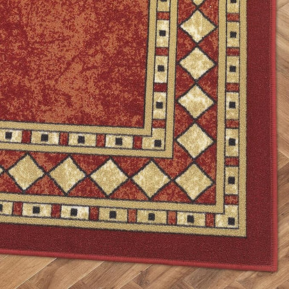 Antep Rugs Alfombras Modern Bordered 8x10 Non-Skid (Non-Slip) Low Profile Pile Rubber Backing Indoor Area Rugs (Maroon Beige, 7'10" x 10')