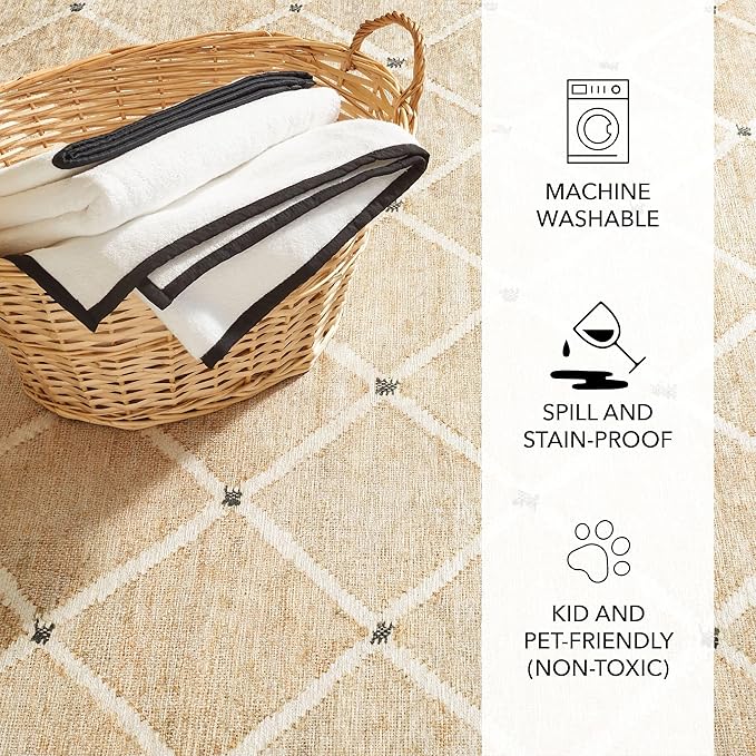 Dash and Albert Kali Machine Washable Area Rug - Runner - 2.5' x 8' Natural - Diamond Accent Rug - Anti-Slip Backing, Lightweight, Machine Washable, High Traffic Areas Kitchen, Mudroom, Laundry Room