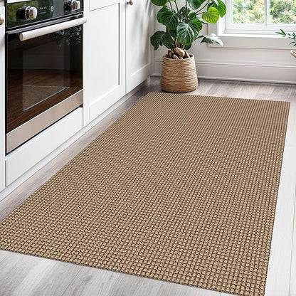 Braided Area Rug 3x5 Ft Washable Rugs for Entryway Throw Rugs Rubber Backed Boho Door Mat Indoor Entrance Cotton Kitchen Mats Woven Front Door Carpet for Foyer, Orange/Tan/Brown
