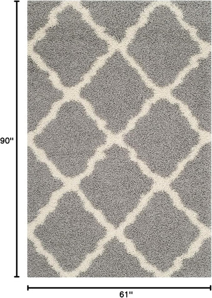 SAFAVIEH Dallas Shag Collection Area Rug - 5'1" x 7'6", Grey & Ivory, Trellis Design, Non-Shedding & Easy Care, 1.5-inch Thick Ideal for High Traffic Areas in Living Room, Bedroom (SGD257G)
