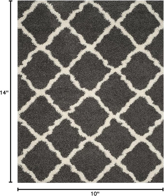 SAFAVIEH Dallas Shag Collection Area Rug - 10' x 14', Dark Grey & Ivory, Trellis Design, Non-Shedding & Easy Care, 1.5-inch Thick Ideal for High Traffic Areas in Living Room, Bedroom (SGD257A)