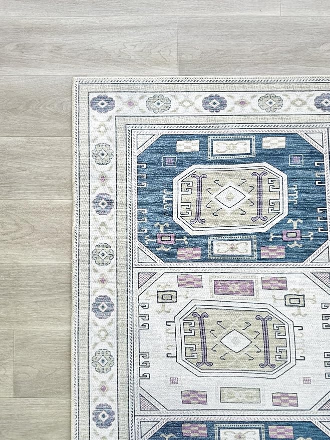 Fame Living Faded Oushak Rug, Turkish Vintage Floral Pastel Large Oversized Area Rugs for Living Room Dining Bedroom Kitchen Bathroom Nursery (848CrNv, 2'5" x 4'9")