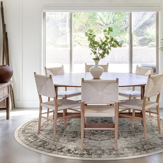 RUGGABLE Washable Vintage Area Rug – Kamran Hazel 8 ft Round, Stain-Resistant, Non-Slip – Large Machine Washable Rugs for Living Room, Bedroom, Hallway, Entryway & Office–with Cushioned Pad