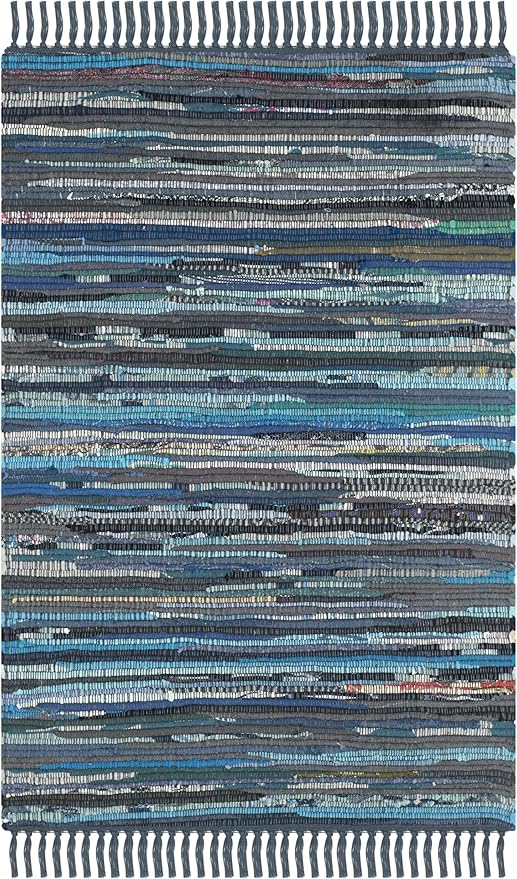 SAFAVIEH Rag Rug Collection Accent Rug - 2' x 3', Ink & Multi, Handmade Boho Stripe Cotton, Ideal for High Traffic Areas in Entryway, Living Room, Bedroom (RAR121C)
