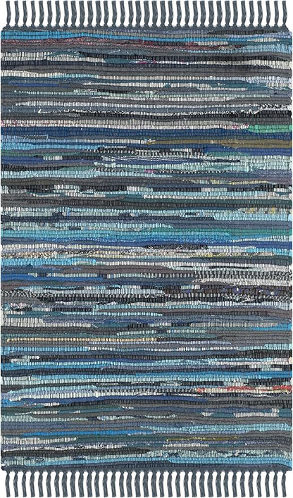SAFAVIEH Rag Rug Collection Accent Rug - 2' x 3', Ink & Multi, Handmade Boho Stripe Cotton, Ideal for High Traffic Areas in Entryway, Living Room, Bedroom (RAR121C)