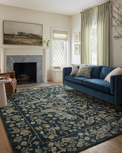 Loloi Rifle Paper Co. Laurel Collection LAU-05 Navy/Multi 6'-6" x 9'-2" Area Rug
