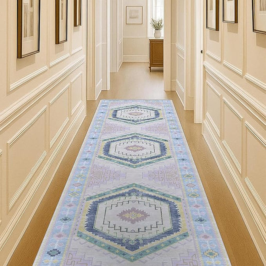 Fame Living Washable Area Rug. Modern Farmhouse. Vintage. Turkish. Bohemian. Distressed. Oriental. Traditional. Rugs for Living Room. Dining. Bedroom. Office. Entryway. Foyer. (856PBl, 2'5" x 6'5")