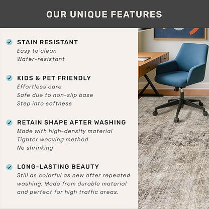 Farmhouse Brown Rugs for Living Room 8x10 - Taupe Rustic Minimalist Area Rug for Dining Room, Large Bedroom, Washable Foldable Dark Academy Décor
