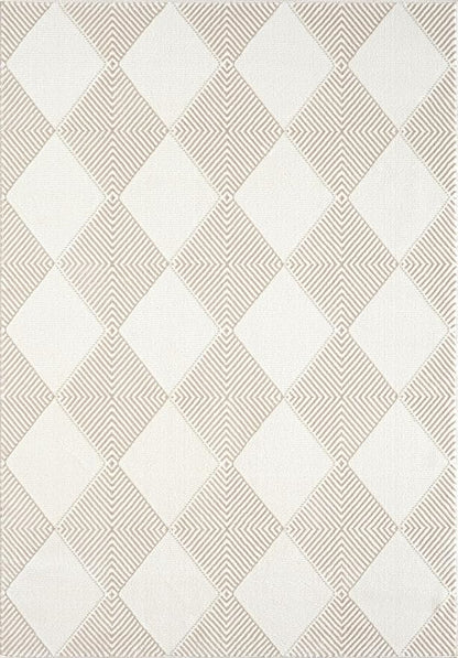 Abani Cream Area Rug for Living Room, Bedroom - Diamond Pattern - 4 x 6 - Durable & Easy to Clean