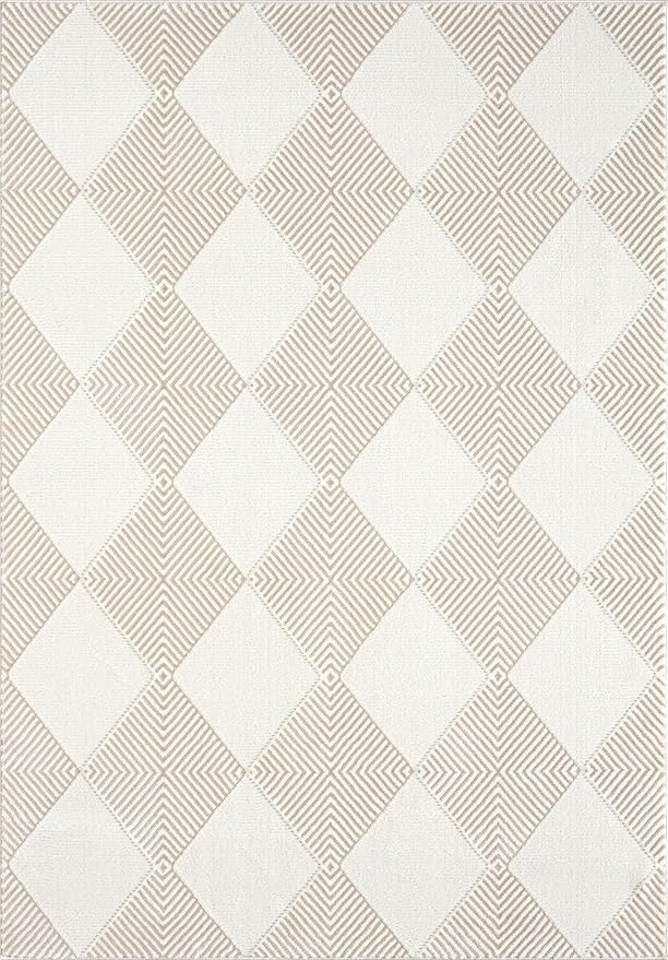 Abani Cream Area Rug for Living Room, Bedroom - Diamond Pattern - 5 x 8 - Durable & Easy to Clean