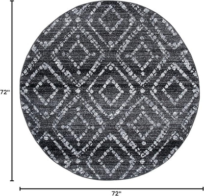 SAFAVIEH Adirondack Collection Area Rug - 6' Round, Black & Ivory, Modern Diamond Distressed Design, Non-Shedding & Easy Care, Ideal for High Traffic Areas in Living Room, Bedroom (ADR131A)