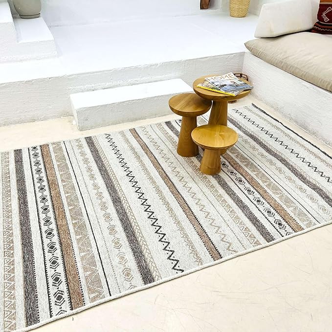 Alfa Rich 7x10 Beige Gray Washable Area Rugs for Living Room Bedroom Kitchen Cotton Decor Rug