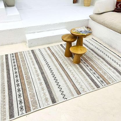 Alfa Rich 3x10 Beige Gray Washable Area Rugs for Living Room Hallway Kitchen Cotton Decor Runner