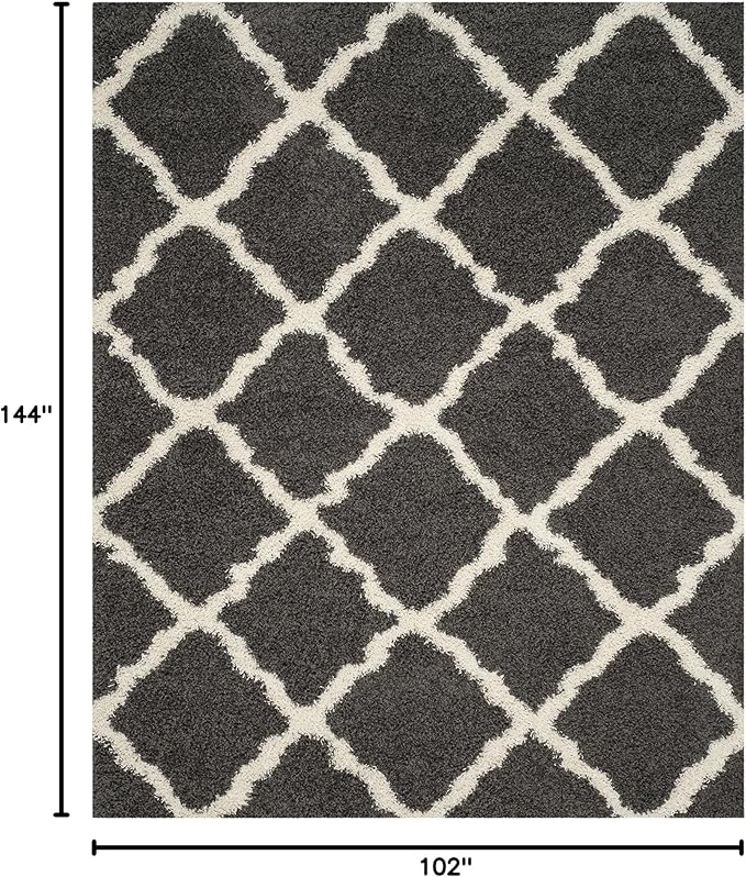SAFAVIEH Dallas Shag Collection Area Rug - 8'6" x 12', Dark Grey & Ivory, Trellis Design, Non-Shedding & Easy Care, 1.5-inch Thick Ideal for High Traffic Areas in Living Room, Bedroom (SGD257A)
