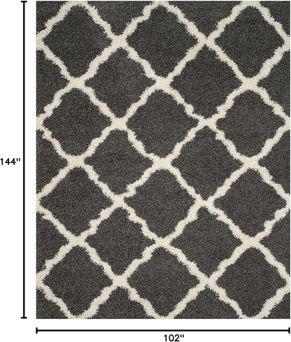 SAFAVIEH Dallas Shag Collection Area Rug - 8'6" x 12', Dark Grey & Ivory, Trellis Design, Non-Shedding & Easy Care, 1.5-inch Thick Ideal for High Traffic Areas in Living Room, Bedroom (SGD257A)