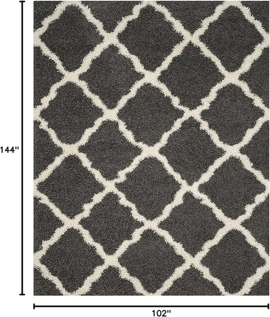 SAFAVIEH Dallas Shag Collection Area Rug - 8'6" x 12', Dark Grey & Ivory, Trellis Design, Non-Shedding & Easy Care, 1.5-inch Thick Ideal for High Traffic Areas in Living Room, Bedroom (SGD257A)
