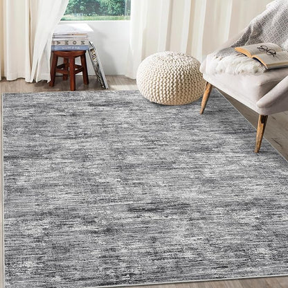 RUGSREAL 8x10 Washable Rug for Living Room Non-Slip Modern Abstract Area Rug Stain Resistant Large Bedroom Rug Contemporary Accent Throw Floor Carpet Solid Rug for Dining Room Home Decor, Ivory/Grey