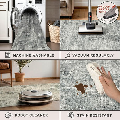 2'6"x8' Hallway Runner Rugs Non Slip, Modern 8ft Long Rug for Kitchen Floor, Entrance, Farmhouse Medallion Abstract Indoor Décor, Low Pile Stain Resistant (Slate Blue)