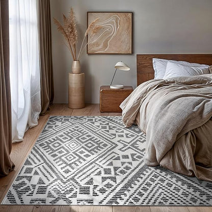 Rugshop Boho Cream Tribal Area Rug 5x7 – Modern Indoor Carpet for Living Room, Bedroom, or Entryway – Non-Shedding, Low Pile Geometric Design 5' x 7'