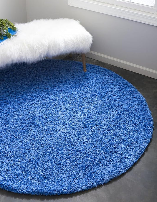 Unique Loom Solid Shag Collection Area Rug (7' 1" Round, Periwinkle Blue)