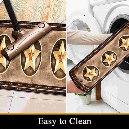 Gold Five-Point Star Runner Rug, 2.6x7ft Washable Hallway Badge Carpet, Corridor Accent Rugs, Stylish Decorative Runner for Home Hallway & Foyer, Vintage Style Non-Slip Mat