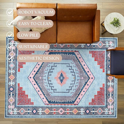 Fame Living Washable Area Rug. Modern Farmhouse. Vintage. Turkish. Bohemian. Distressed. Oriental. Traditional. Rugs for Living Room. Dining. Bedroom. Office. Entryway. Foyer. (856BlM, 2'5" x 13')