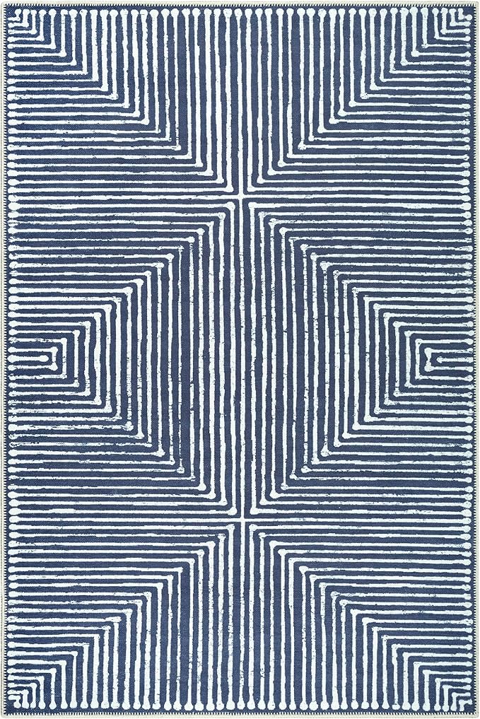 Bloom Rugs Washable Non-Slip 2' x 3' Rug - Blue Striped Area Rug for Living Room, Bedroom, Dining Room, and Kitchen - Exact Size: 2' x 3'