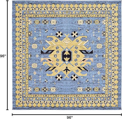 Unique Loom Taftan Collection Border Geometric Tribal Inspired Design Area Rug, 8 ft, Light Blue/Gold