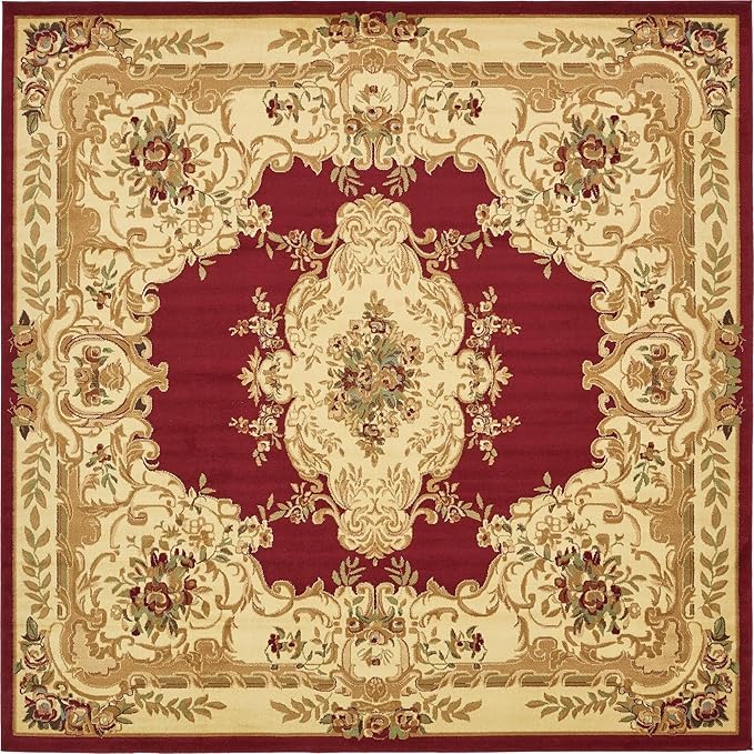 Rugs.com Chateau Collection Rug – 10' Square Red Medium Rug Perfect for Living Rooms, Kitchens, Entryways