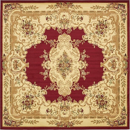 Rugs.com Chateau Collection Rug – 10' Square Red Medium Rug Perfect for Living Rooms, Kitchens, Entryways