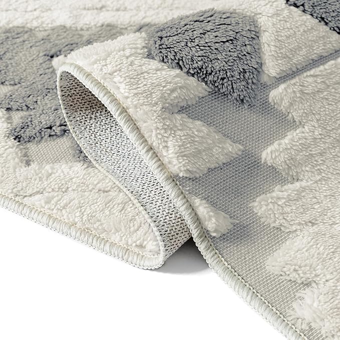 Ivory Grey 5x7 Area Rug Washable Living Room Moroccan Shag Carpet Non Slip Soft Neutral Boho Plush Pile Large Throw Rug for Kitchen Office Dining Room Bedroom Laundry