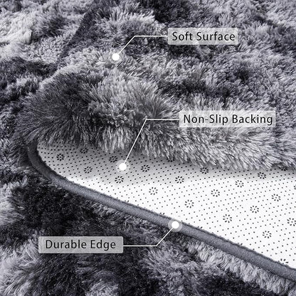 Beglad Fluffy Large Area Rugs 9x12 Feet, Modern Minimalist Style Shag Fuzzy Rugs, Non-Slip Indoor Carpet Soft Rugs for Kids Room, Bedroom & Living Room, Tie-Dyed Dark Grey