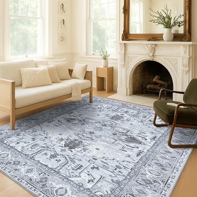 Washable Area Rug. Modern Farmhouse. Vintage. Turkish. Bohemian. Distressed. Oriental. Traditional. Rugs for Living Room. Dining. Bedroom. Office. Entryway. Foyer. (861GG, 5'9 x 8'9)