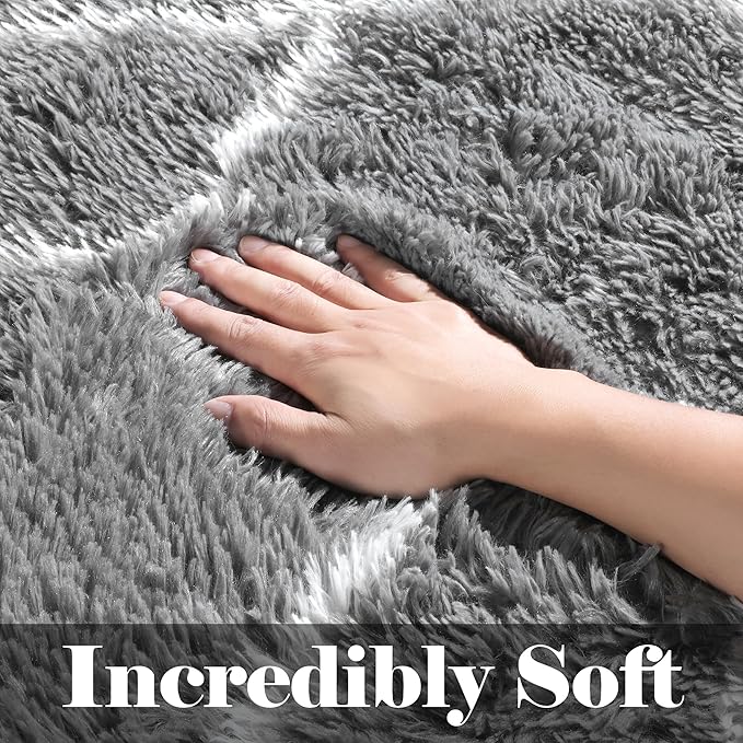ONASAR 8x10 Area Rugs for Living Room, Fluffy Grey and White Bedroom Rug, Washable Geometric Boho Large Soft Plush Shaggy Fuzzy Floor Carpet for Nursery Kids Classroom Playroom Dorm Home Decor
