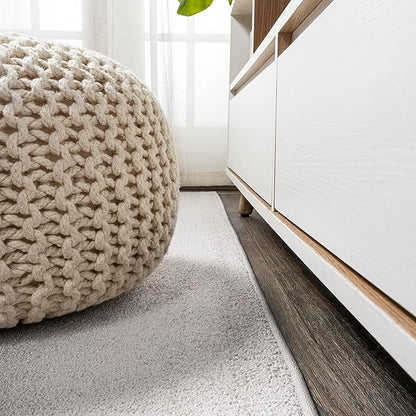 Eyely UES100D-5SQ Supersoft Haze Solid Low-Pile Indoor Area Rug Casual;Contemporary;Solid;Traditional, Bedroom, Kitchen, Living Room, Easy-Cleaning, Non-Shedding, 5' Square, Ivory