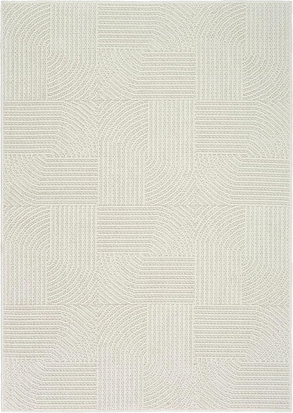 Nourison Home Textured Home Ivory 5'3" x 7' Area Rug - Easy Clean, Non Shedding, Bed Room, Living Room, Dining Room, Kitchen (5' x 7')