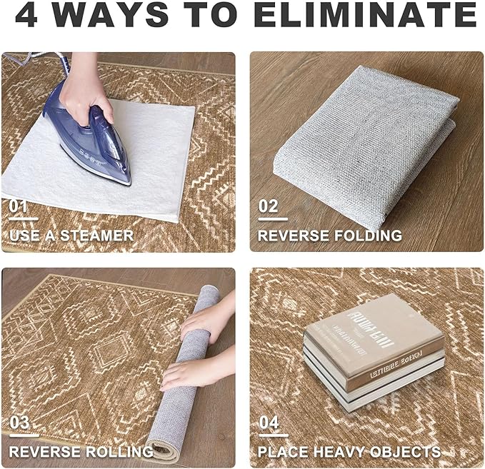 KILOCOCO Entryway Rug 3x5 Area Rug Boho Washable Non Slip Printed Throw Rugs Soft for Kitchen Living Room Dining Bedroom Geometric Moroccan Carpet, Yellow Brown Orange