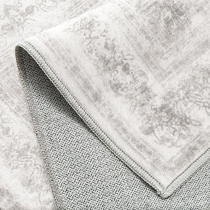 Washable Rug 6x9 Area Rug for Living Room Light Gray Vintage Boho Medallion Large Grey Distressed Retro Carpet Non Slip Indoor Low Pile Small Soft Bedroom Dining Room Home Office