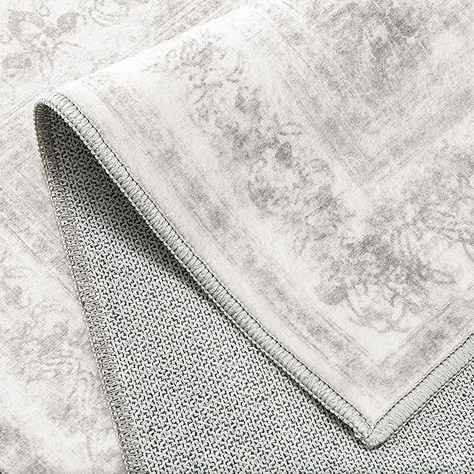 Runner Rug 2x10 Washable Light Gray Hallway Runner Vintage Boho Medallion Non Slip Grey Distressed Retro Carpet Indoor Low Pile Long Soft Rug for Kitchen Entryway Bedroom Bathroom Laundry