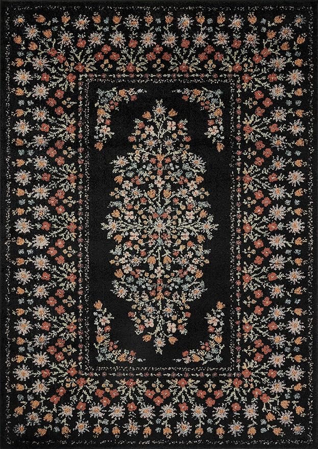 Loloi Rifle Paper Co. Laurel Collection LAU-02 Black 5'-3" x 7'-8" Area Rug