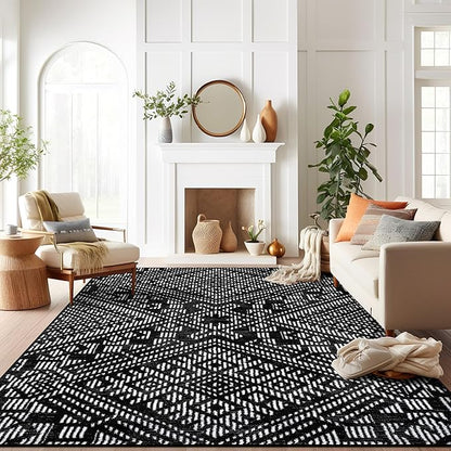 Rugshop Boho Black Tribal Area Rug– Modern Indoor Carpet for Living Room, Bedroom, or Entryway – Non-Shedding, Low Pile Geometric Design 7' 10" x 10'