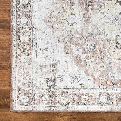 Bloom Rugs Washable Non-Slip 4' x 6' Rug - Blush/Beige Traditional Medallion Area Rug for Living Room, Bedroom, Dining Room, and Kitchen - Exact Size: 4' x 6'