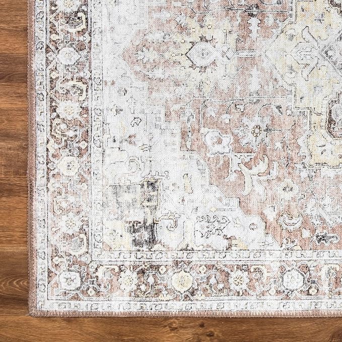 Bloom Rugs Washable Non-Slip 3' x 5' Rug - Blush/Beige Traditional Medallion Area Rug for Living Room, Bedroom, Dining Room, and Kitchen - Exact Size: 3' x 5'